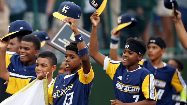 WILLIAMSPORT, PENNSYLVANIA - AUGUST 30: The Curaçao Region from Willemstad celebrates winning the 2026 Little League Baseball World Series Championship against the Mountain Region from Henderson, Nevada at Lamade Stadium on August 30, 2026 in Williamsport, Pennsylvania.