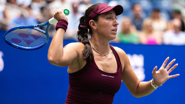 NEW YORK, NEW YORK - AUGUST 30: Jessica Pegula of the United States in action against Elena Gabriela Ruse of Romania in the first round on Day 1 of the US Open at USTA Billie Jean King National Tennis Center on August 30, 2026 in New York City