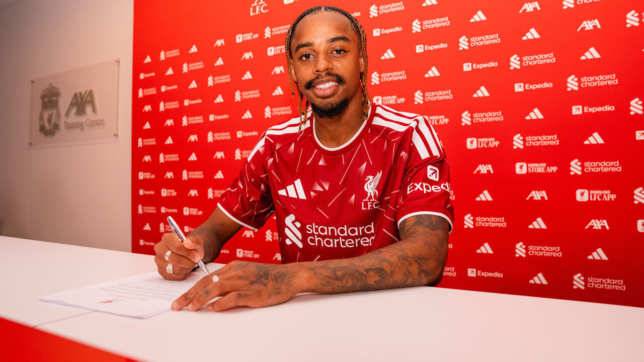 KIRKBY, ENGLAND - AUGUST 30: (THE SUN OUT, THE SUN ON SUNDAY OUT) Bradley Barcola new signing of Liverpool at AXA Training Centre on August 30, 2026 in Kirkby, England.