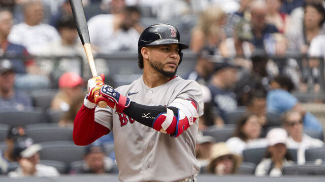 NEW YORK, NY - AUGUST 30: Willson Contreras #40 of the Boston Red Sox bats during the game between the Boston Red Sox and the New York Yankees at Yankee Stadium on Sunday, August 30, 2026 in New York, New York.