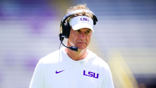 BATON ROUGE, LOUISIANA - AUGUST 22: Head coach Lane Kiffin of the LSU Tigers in action during fall practice at Tiger Stadium on August 22, 2026 in Baton Rouge, Louisiana.
