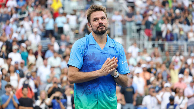 NEW YORK, NEW YORK - AUGUST 31: Stan Wawrinka acknowledges the crowd after his Men's Singles match on Day Two of the 2026 US Open at USTA Billie Jean King National Tennis Center on Monday, August 31, 2026 in Flushing, NY.