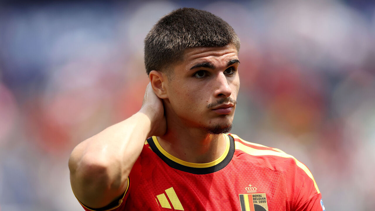 INGLEWOOD, CALIFORNIA - JUNE 21: Matias Fernandez-Pardo #26 of Belgium reacts after the scoreless draw in the FIFA World Cup 2026 Group G match between Belgium and IR Iran at Los Angeles Stadium on June 21, 2026 in Inglewood, California.