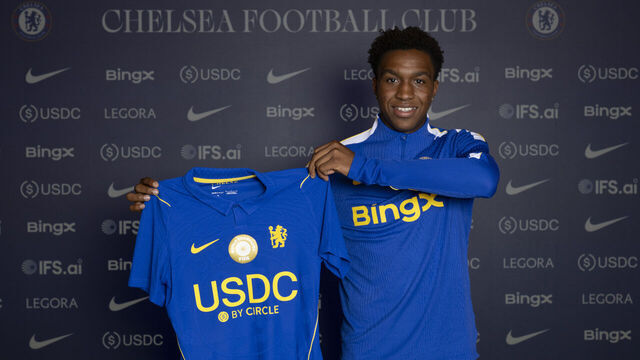 COBHAM, ENGLAND - AUGUST 28 : In this image released on September 1,2026, Chelsea unveil new signing Honest Ahanor at Chelsea Training Ground on August 28, 2026 in Cobham, England.