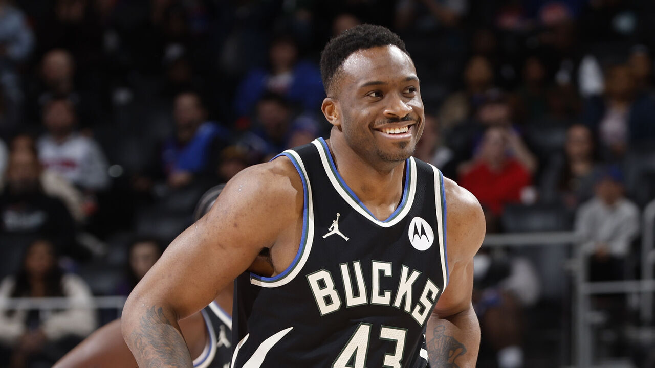 DETROIT, MI - APRIL 8: Thanasis Antetokounmpo #43 of the Milwaukee Bucks smiles during the game against the Detroit Pistons on April 8, 2026 at Little Caesars Arena in Detroit, Michigan. NOTE TO USER: User expressly acknowledges and agrees that, by downloading and/or using this photograph, User is consenting to the terms and conditions of the Getty Images License Agreement. Mandatory Copyright Notice: Copyright 2026 NBAE