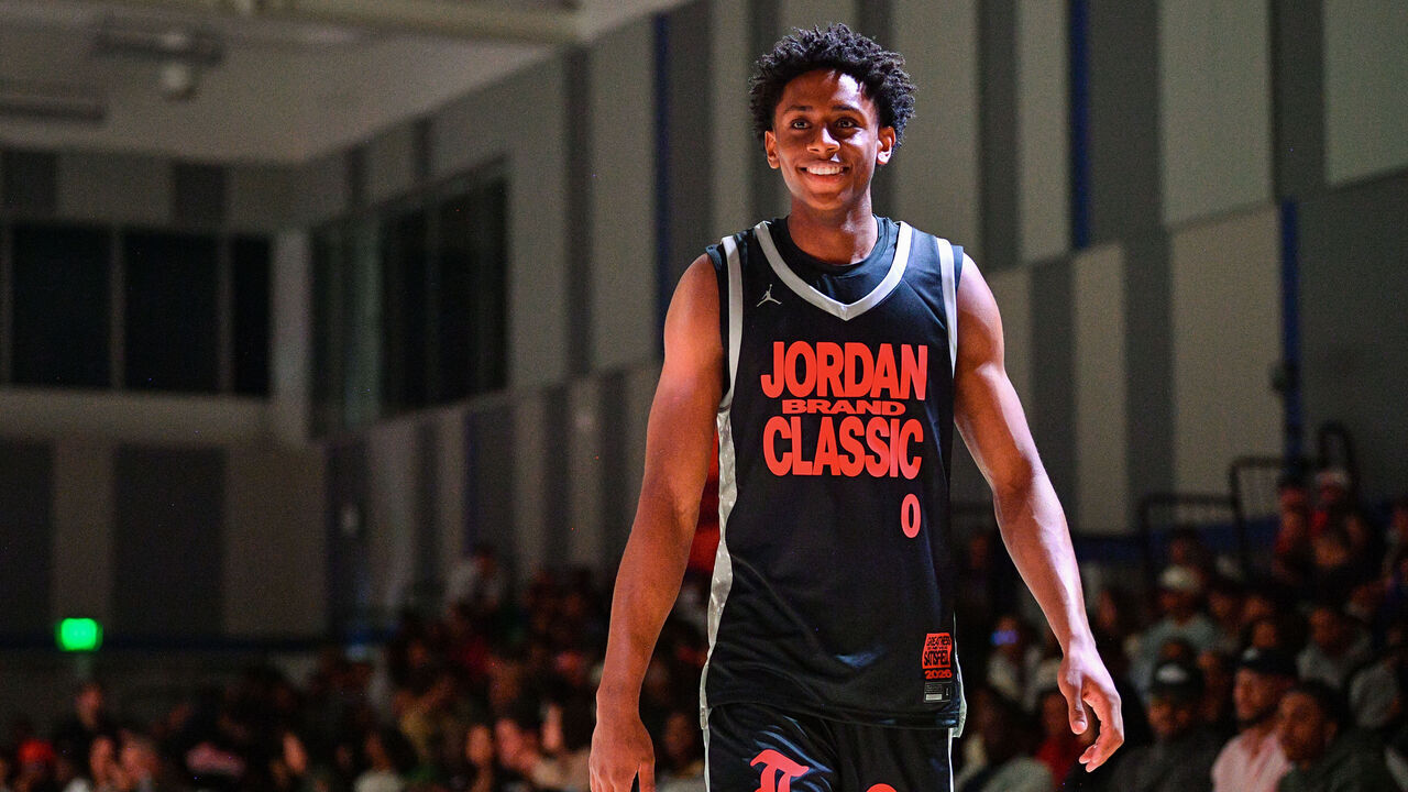 TORRANCE, CA - APRIL 17: Guard Brandon McCoy Jr. from Sierra Canyon High School heading to Michigan looks on during the Jordan Brand Classic high school basketball all-star game on April 17, 2026 at El Camino College in Torrance, CA.
