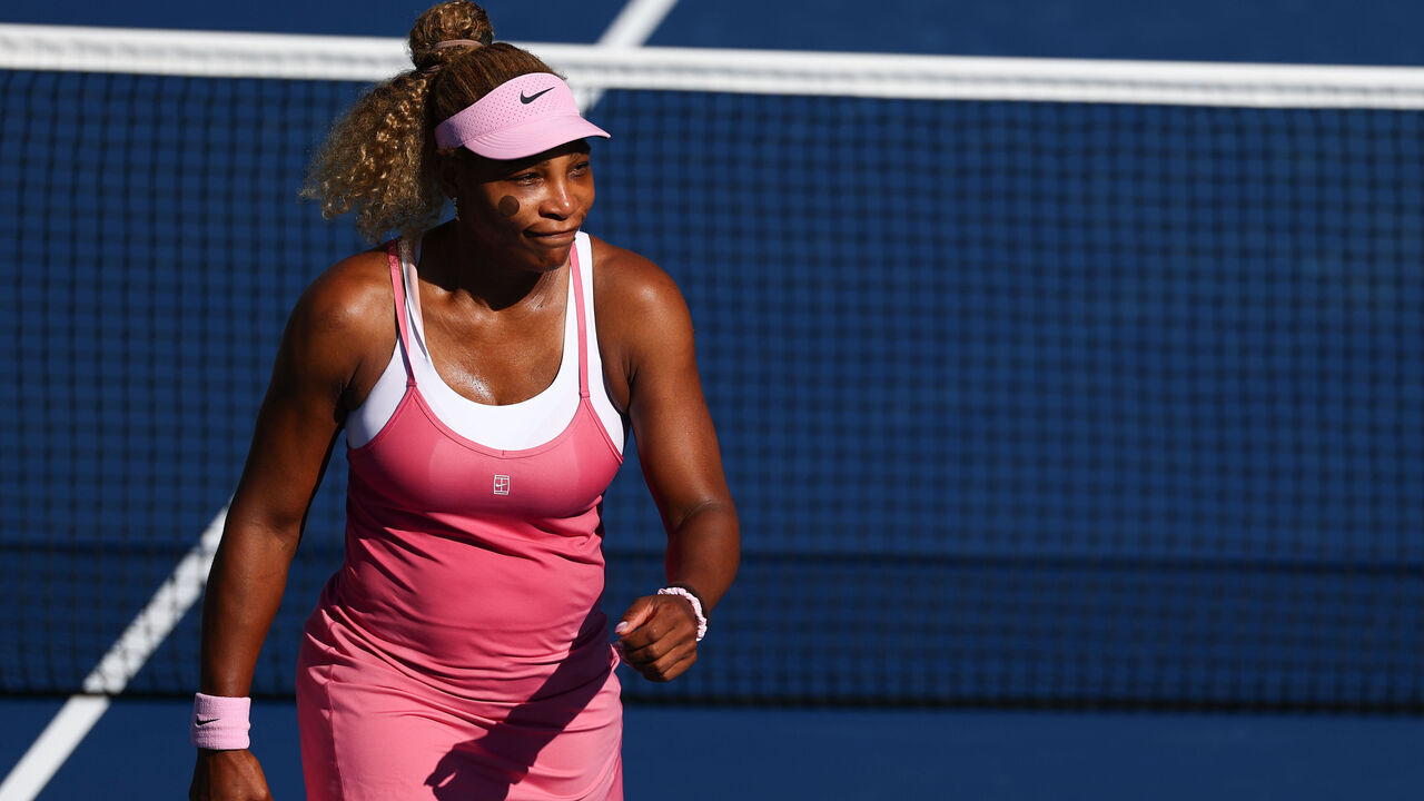 NEW YORK, NEW YORK - AUGUST 29: Serena Williams walks on court during practice during Fan Week as part of the 2026 US Open at USTA Billie Jean King National Tennis Center on Saturday, August 29, 2026 in Flushing, NY.