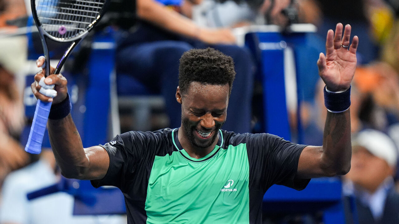 NEW YORK, NEW YORK - SEPTEMBER 01: Gael Monfils smiles after a Men's Singles match on Day Three of the 2026 US Open at USTA Billie Jean King National Tennis Center on Tuesday, September 1, 2026 in Flushing, NY.