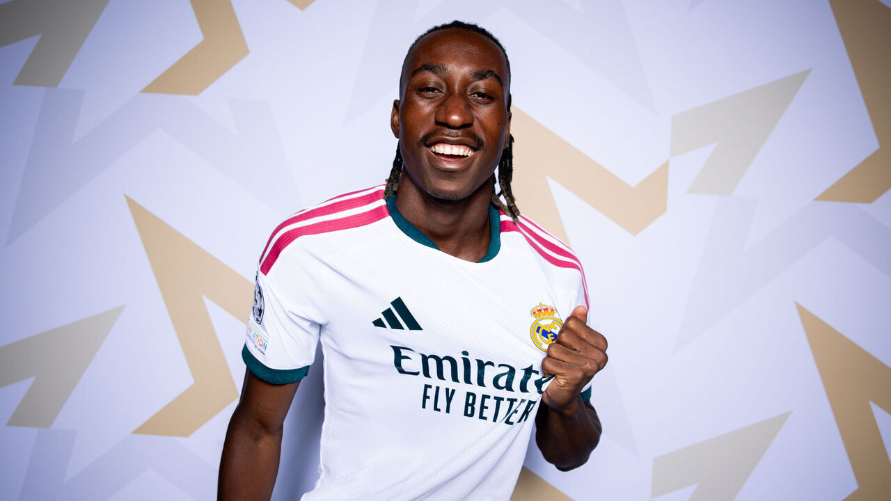 MADRID, SPAIN - AUGUST 13: Yan Diomande of Real Madrid poses during the official UEFA Champions League 2026/27 portrait session on August 13, 2026 in Madrid, Spain.