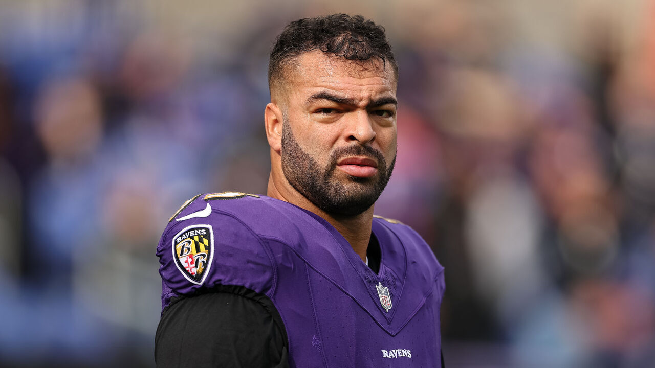 BALTIMORE, MD - NOVEMBER 23: Kyle Van Noy #53 of the Baltimore Ravens looks on before the game against the New York Jets at M&T Bank Stadium on November 23, 2025 in Baltimore, Maryland.