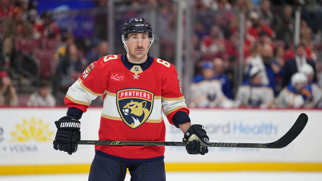 SUNRISE, FL - FEBRUARY 27: Florida Panthers left wing Brad Marchand (63) waits for a face-off in the third period during the game between the Buffalo Sabres and the Florida Panthers on Friday, February 27, 2026 at Amerant Bank Arena in Sunrise, FL