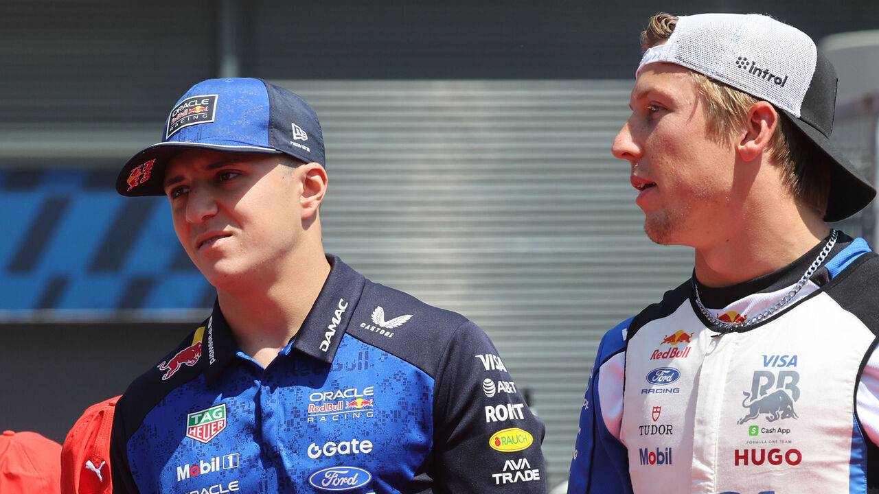 Isack Hadjar of Red Bull Racing and Liam Lawson of Racing Bulls ahead of the Formula 1 Hungarian Grand Prix at Hungaroring in Budapest, Hungary on July 26, 2026.