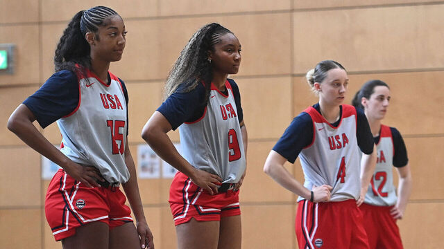 BERLIN, GERMANY - SEPTEMBER 01: The USA Women's National Team looks on during practice as part of the FIBA Women's World Cup on September 1, 2026 in Berlin, Germany. Mandatory Copyright Notice: Copyright 2026 NBAE