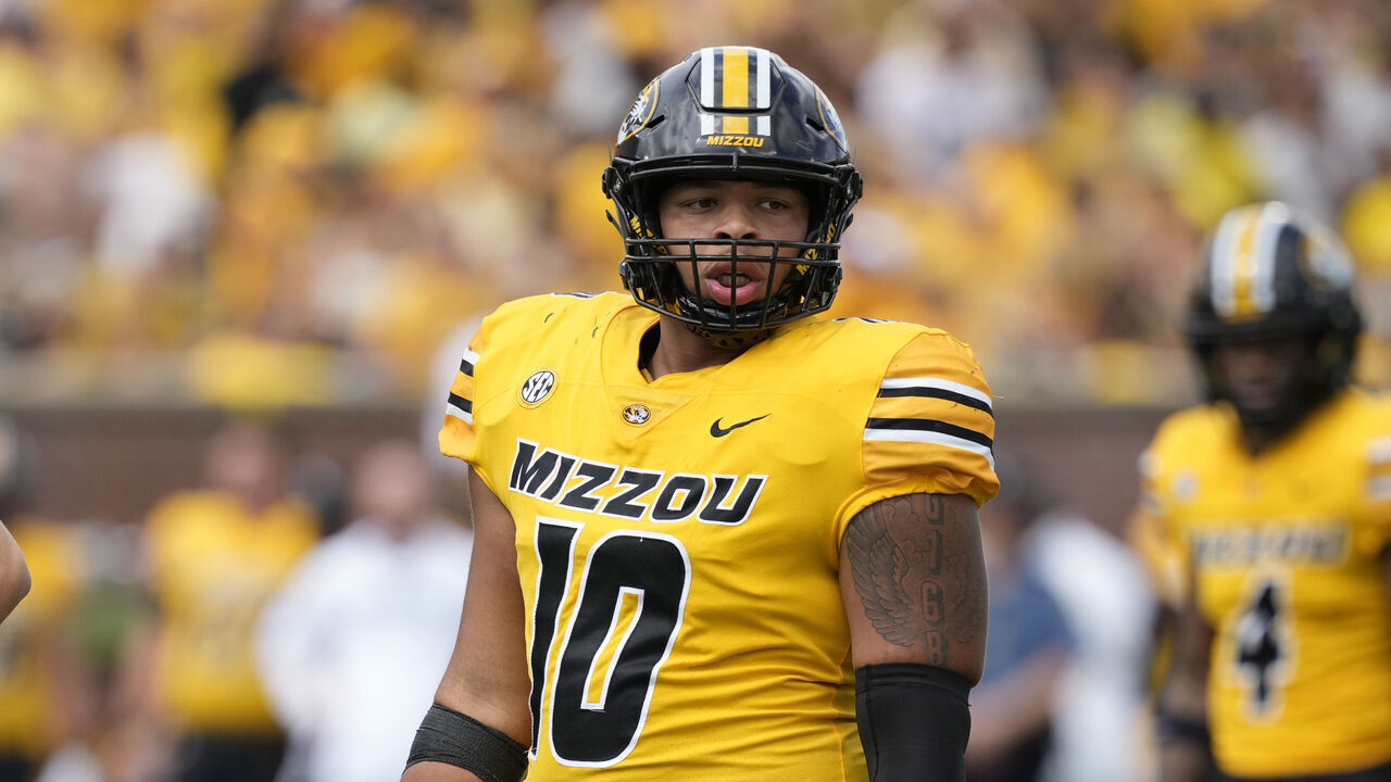 COLUMBIA, MISSOURI - SEPTEMBER 14: Defensive tackle Sterling Webb #10 of the Missouri Tigers in action in the second half against the Boston College Eagles at Faurot Field/Memorial Stadium on September 14, 2024 in Columbia, Missouri.