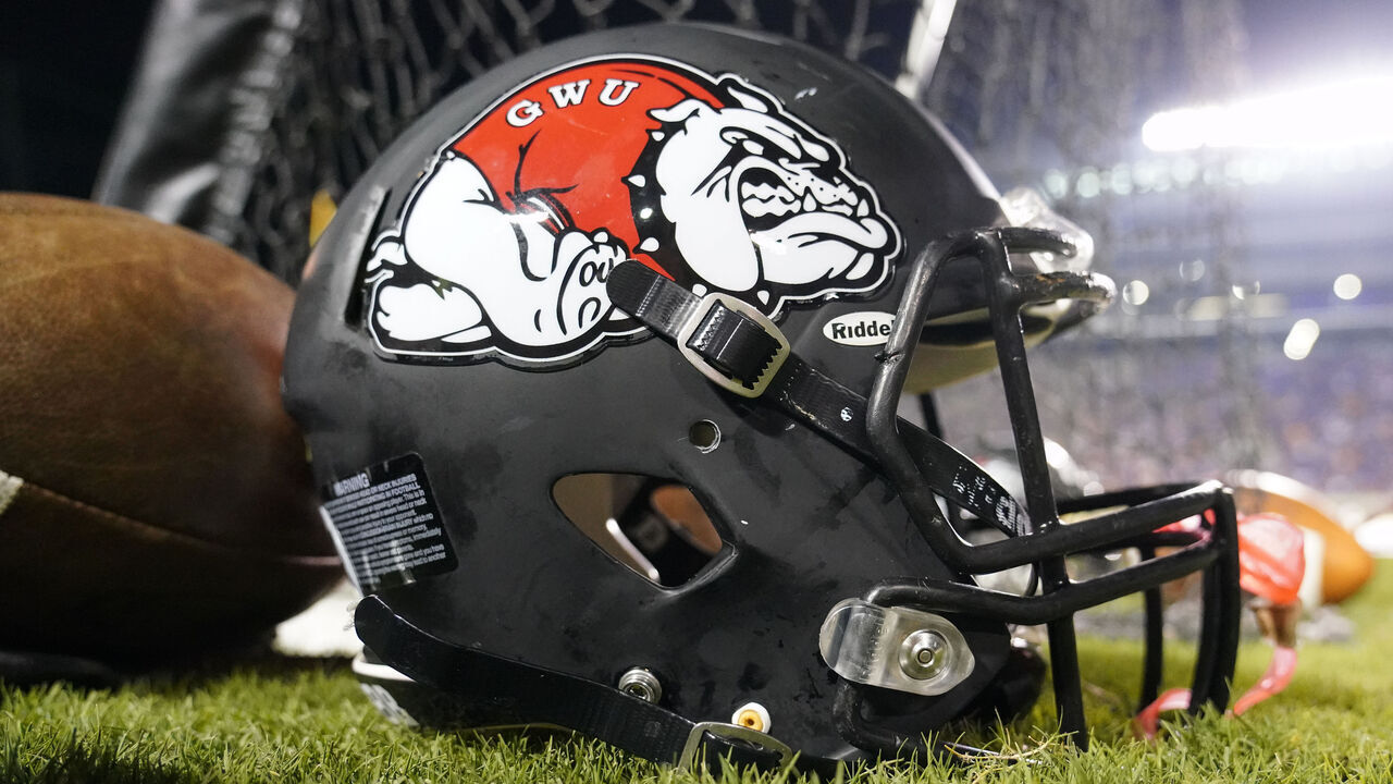 GREENVILLE, NC - SEPTEMBER 07: Gardner-Webb Runnin Bulldogs football helmet sits on the sidelines during a game between the East Carolina Pirates and the Gardner-Webb Runnin' Bulldogs at Dowdy-Ficklin Stadium in Greenville, NC on September 9, 2019.
