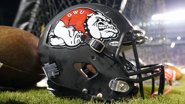 GREENVILLE, NC - SEPTEMBER 07: Gardner-Webb Runnin Bulldogs football helmet sits on the sidelines during a game between the East Carolina Pirates and the Gardner-Webb Runnin' Bulldogs at Dowdy-Ficklin Stadium in Greenville, NC on September 9, 2019.