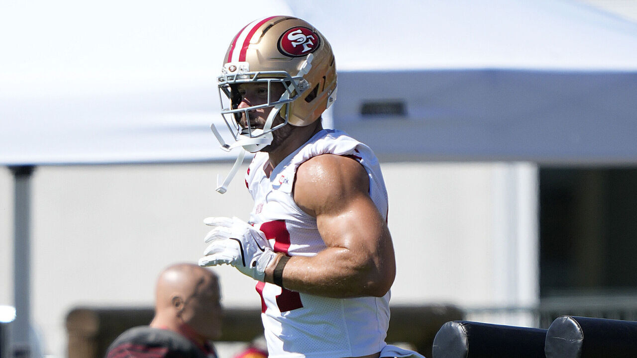 SANTA CLARA, CALIFORNIA - JULY 27: Nick Bosa #97 of the San Francisco 49ers works out during training camp practice at SAP Performance Facility on July 27, 2026 in Santa Clara, California.