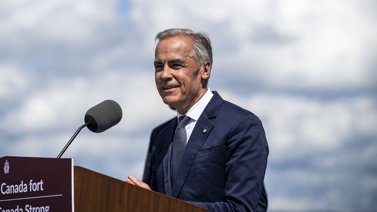 Canadian Prime Minister Mark Carney speaks about the trade dispute with the United States at the Davie Shipyard in Levis, Quebec, Canada on August 24, 2026. The administration of US President Donald Trump warned on August 23 that Canada would be "foolish" to think it could win a trade war with the United States, predicting a "devastating" impact on its northern neighbor. Negotiations between Washington and Ottawa broke down late August 22, putting into force new 50-percent US tariffs impacting about $20 billion worth of Canadian goods, or 5.5 percent of Canadian exports to the US. Canada in retaliation said it would match US tariffs, with new levies notably targeting the US steel and dairy industries to take effect on September 8.