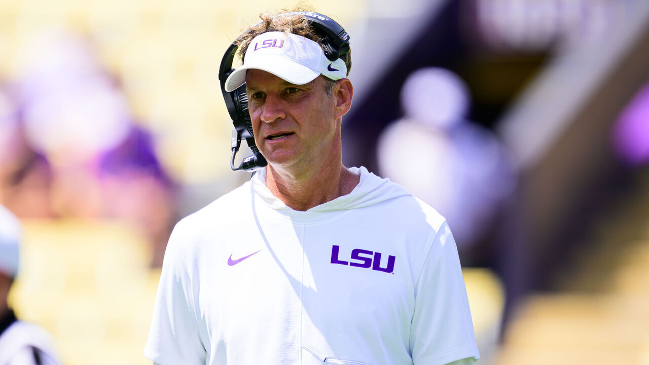 BATON ROUGE, LOUISIANA - AUGUST 22: Head coach Lane Kiffin of the LSU Tigers in action during fall practice at Tiger Stadium on August 22, 2026 in Baton Rouge, Louisiana.