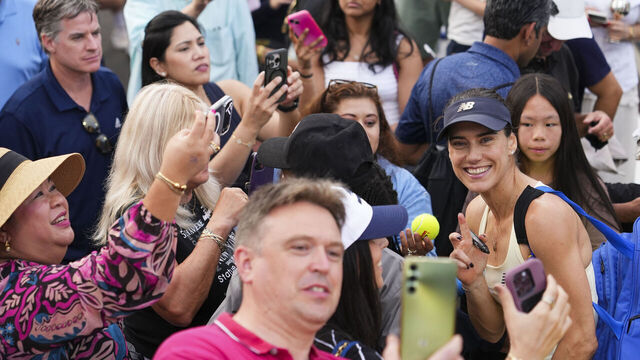 NEW YORK, NEW YORK - AUGUST 31: Sorana Cirstea poses for a selfie with a fan after a Women's Singles match on Day Two of the 2026 US Open at USTA Billie Jean King National Tennis Center on Monday, August 31, 2026 in Flushing, NY.
