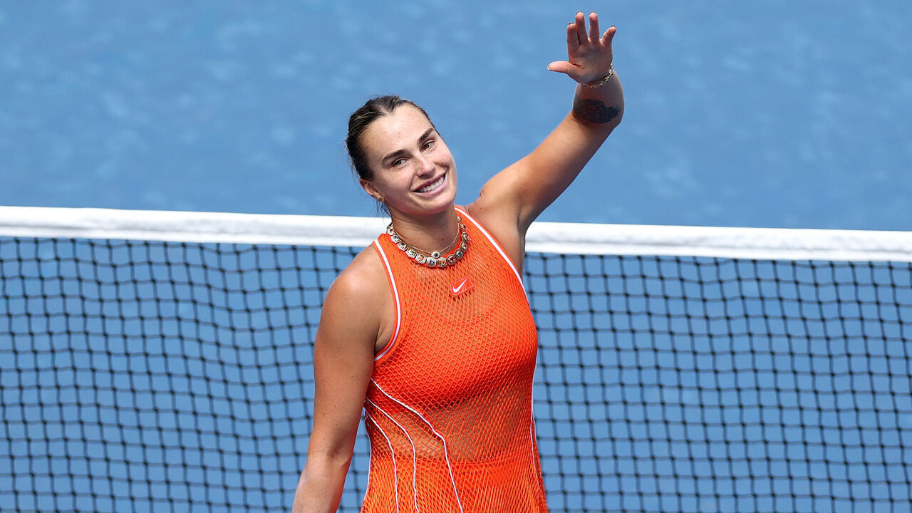 NEW YORK, NEW YORK - SEPTEMBER 04: Aryna Sabalenka celebrates after defeating Kamilla Rakhimova of Uzbekistan in their Women's Singles Third Round match on Day Six of the 2026 US Open at USTA Billie Jean King National Tennis Center on September 04, 2026 in the Flushing neighborhood of the Queens borough of New York City.