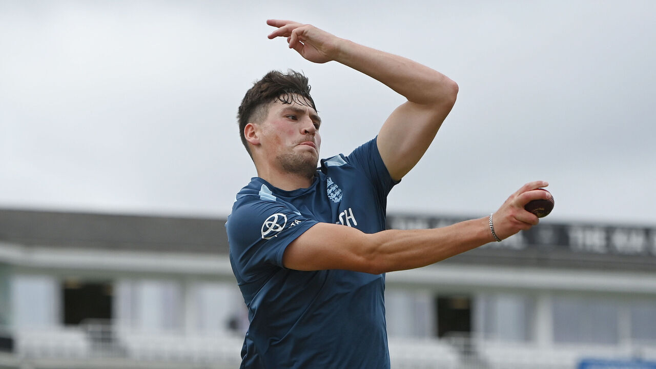 LONDON, ENGLAND - JUNE 20: Henry Crocombe of England bowls before the fourth day of the 2nd Rothesay Test match between England and New Zealand at The Kia Oval on June 20, 2026 in London, England.