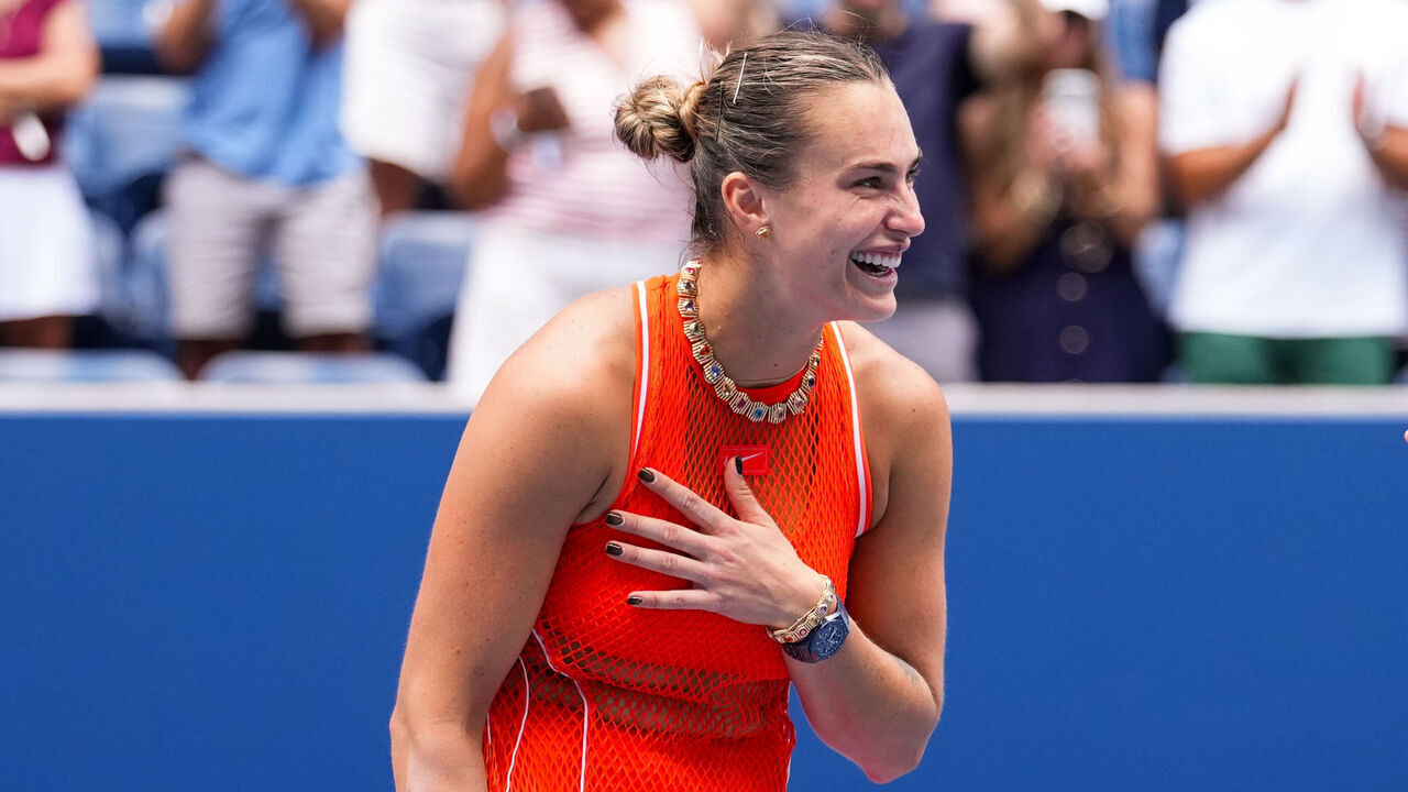 NEW YORK, NEW YORK - SEPTEMBER 04: Aryna Sabalenka is interview by Kondo Simfukwe after a Women's Singles match on Day Six of the 2026 US Open at USTA Billie Jean King National Tennis Center on Friday, September 4, 2026 in Flushing, NY.