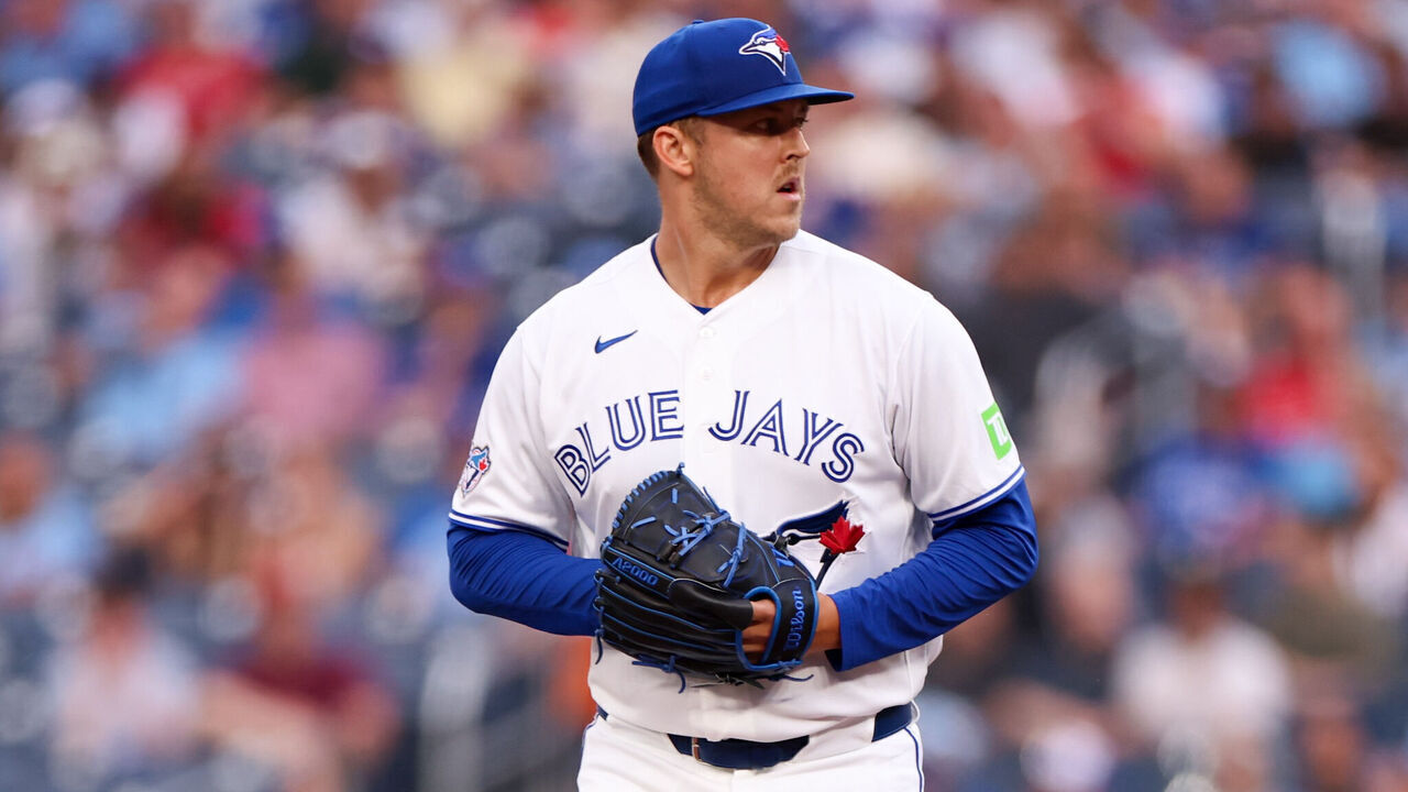 TORONTO, ON - AUGUST 10: Jameson Taillon #56 of the Toronto Blue Jays pitches during the game between the Boston Red Sox and the Toronto Blue Jays at Rogers Centre on Monday, August 10, 2026 in Toronto, Ontario, Canada.