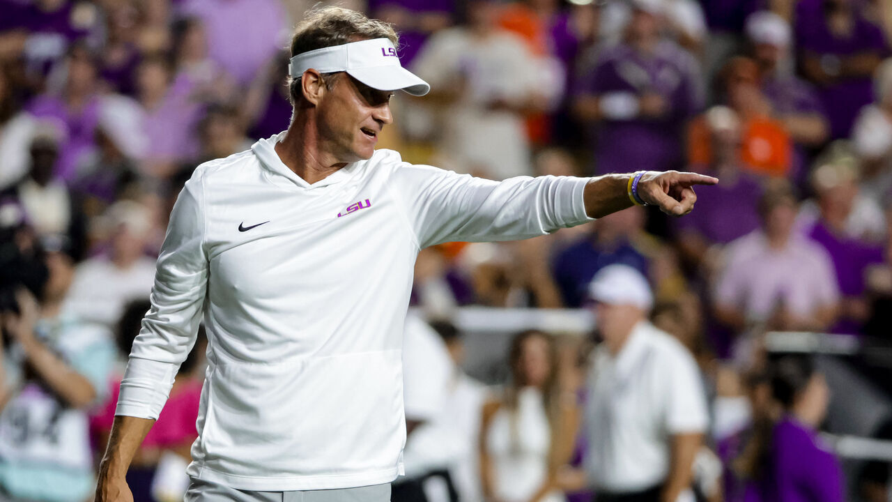 BATON ROUGE, LA - SEPTEMBER 05: Lane Kiffin, head coach of the LSU Tigers on the field before a game against the Clemson Tigers at Tiger Stadium on September 5, 2026 in Baton Rouge, Louisiana.