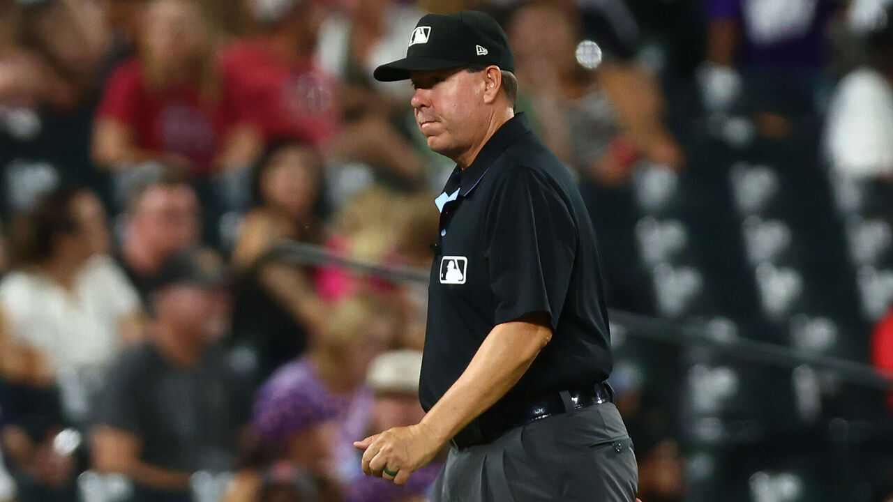 DENVER, CO - SEPTEMBER 5: Umpire Doug Eddings #88 walks on the field during a game between the Colorado Rockies and the St. Louis Cardinals at Coors Field on September 5, 2026 in Denver, Colorado.