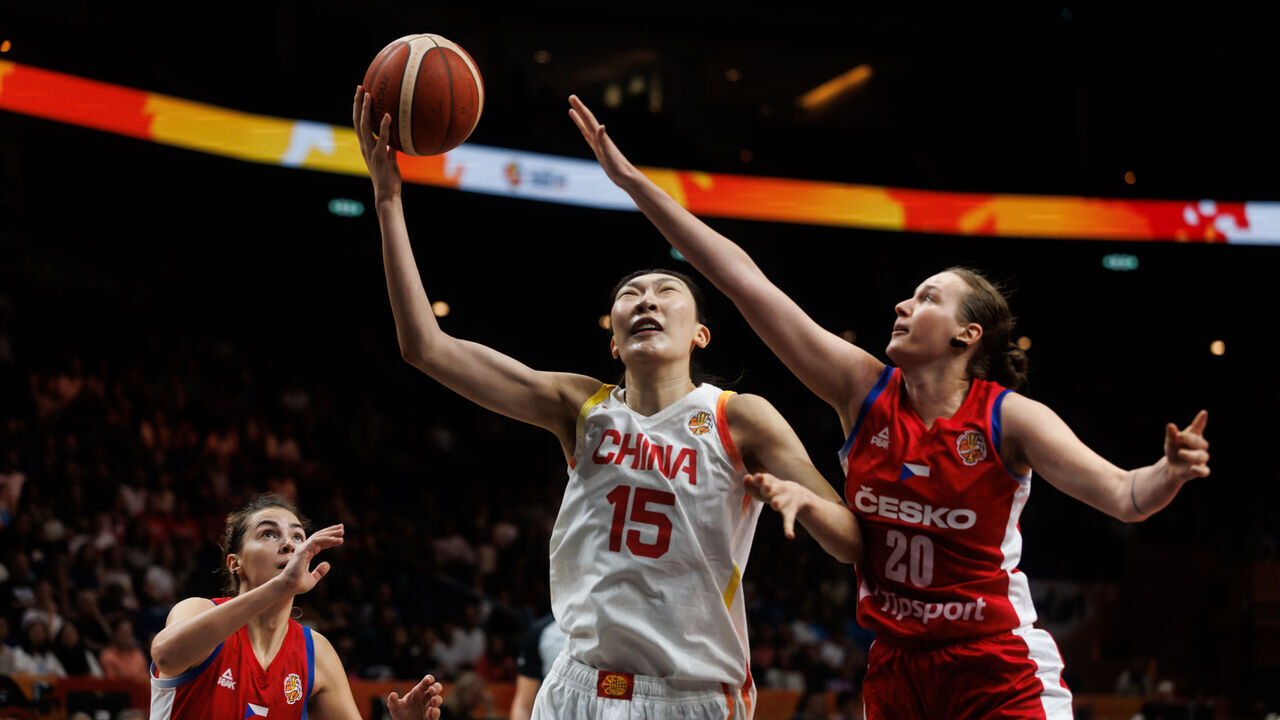 BERLIN, GERMANY - SEPTEMBER 06: Xu Han of China goes for a layup during the FIBA Women's Basketball World Cup Germany 2026 match between China and Czechia at Berlin Arena on September 06, 2026 in Berlin, Germany.