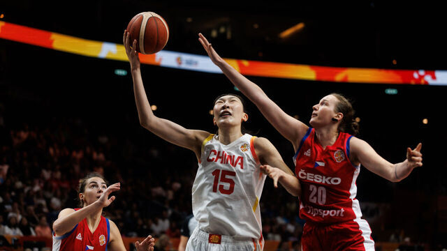BERLIN, GERMANY - SEPTEMBER 06: Xu Han of China goes for a layup during the FIBA Women's Basketball World Cup Germany 2026 match between China and Czechia at Berlin Arena on September 06, 2026 in Berlin, Germany.