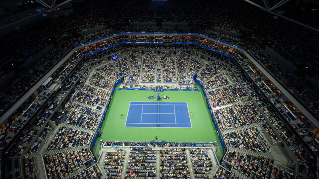NEW YORK, NEW YORK - SEPTEMBER 05: A general view over Arthur Ashe Stadium during a Women's Singles match between Iva Jovic and Alexandra Eala on Day Seven of the 2026 US Open at USTA Billie Jean King National Tennis Center on Saturday, September 5, 2026 in Flushing, NY.