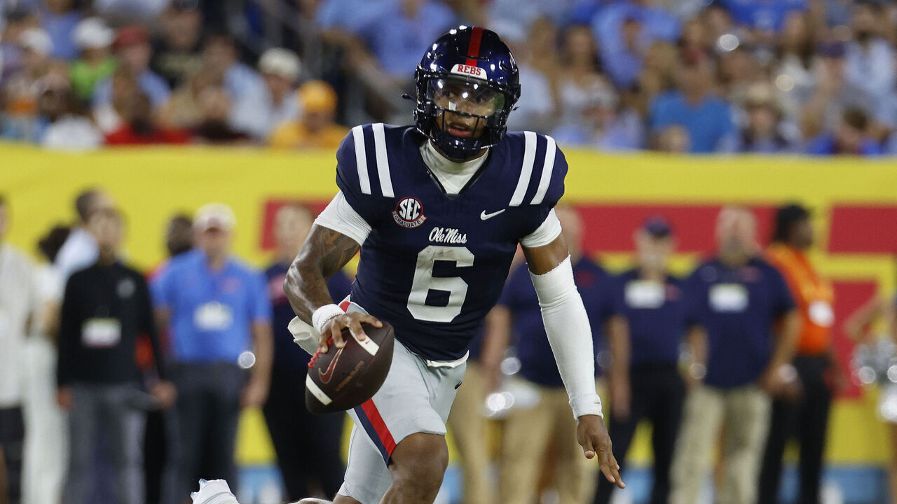 NASHVILLE, TN - SEPTEMBER 06: Mississippi Rebels quarterback Trinidad Chambliss (6) during the Music City Kickoff between Mississippi Rebels and Louisville Cardinals, September 6, 2026 at Nissan Stadium in Nashville, Tennessee.