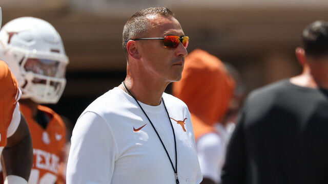 AUSTIN, TX - SEPTEMBER 05: Head coach Steve Sarkisian of the Texas Longhorns on the field before the college football game the Texas Longhorns and the Texas State Bobcats on September 5, 2026, at Darrell K Royal-Texas Memorial Stadium in Austin, TX.