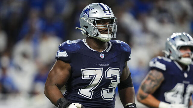 DETROIT, MI - DECEMBER 04: Tyler Smith #73 of the Dallas Cowboys runs across the field during an NFL football game against the Detroit Lions at Ford Field on December 4, 2025 in Detroit, Michigan.