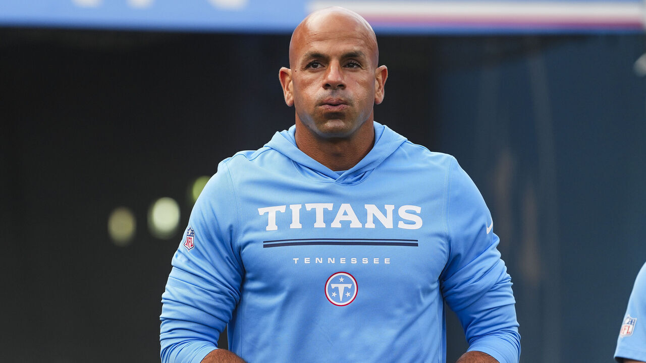 NASHVILLE, TENNESSEE - AUGUST 29: Head coach Robert Saleh of the Tennessee Titans walks out of the tunnel prior to an NFL preseason game against the Chicago Bears at Nissan Stadium on August 29, 2026 in Nashville, Tennessee.