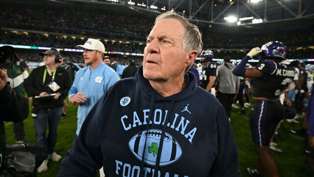 DUBLIN, IRELAND - AUGUST 29: Bill Belichick, head coach of the University of North Carolina Tar Heels is pictured following his side's victory over the TCU Horned Frogs in the Aer Lingus College Football Classic at Aviva Stadium on August 29, 2026 in Dublin, Ireland.