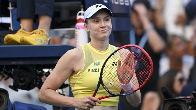 NEW YORK, NEW YORK - SEPTEMBER 07: Elena Rybakina reacts after winning a Women's Singles match on Day Nine of the 2026 US Open at USTA Billie Jean King National Tennis Center on Monday, September 7, 2026 in Flushing, NY.