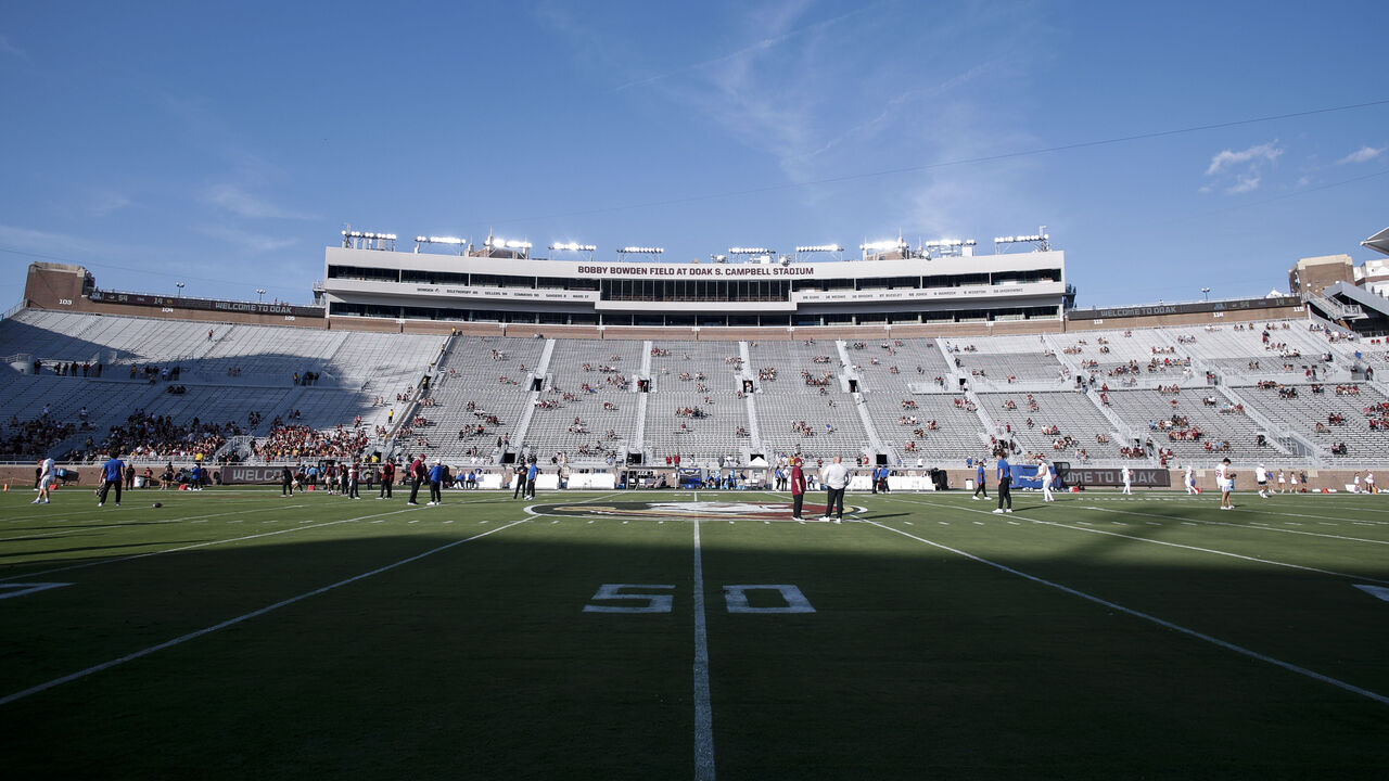 TALLAHASSEE, FL - SEPTEMBER 07: A general view from the 50-yard line inside of Doak S. Campbell Stadium on Bobby Bowden Field prior to the Florida State Seminoles hosting the #19 ranked SMU Mustangs on September 7, 2026 in Tallahassee, Florida.