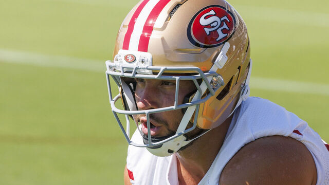 San Francisco 49ers defensive end Nick Bosa (97) during training at the Levi's Stadium practice field in Santa Clara on Sunday, July 26, 2026.