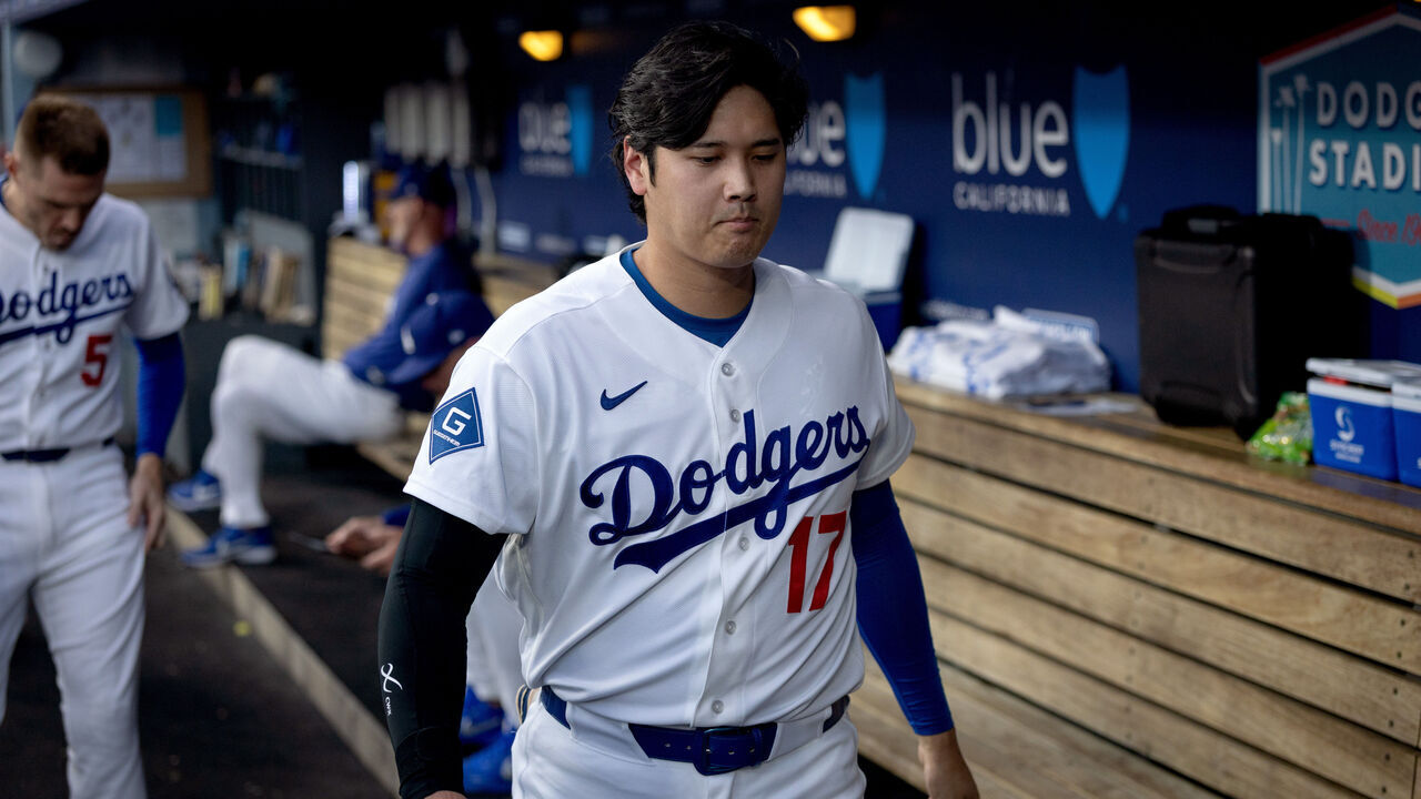 Los Angeles, CA - September 07, 2026: Los Angeles Dodgers two-way player Shohei Ohtani (17) walks in the dugout before an MLB game against the Cincinnati Reds at UNIQLO Field at Dodger Stadium on Monday, Sept. 7, 2026 in Los Angeles, CA. (Eric Thayer / Los Angeles Times via Getty Images)