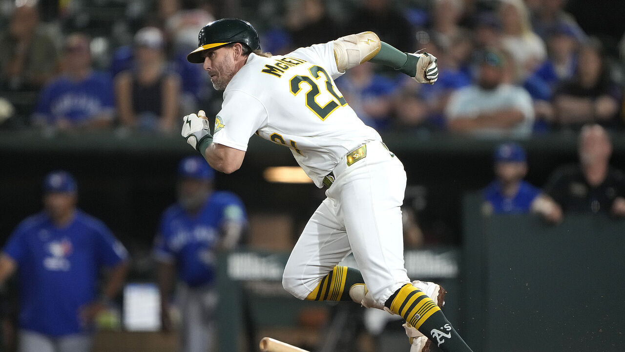 SACRAMENTO, CALIFORNIA - SEPTEMBER 07: Jeff McNeil #22 of the Athletics hits a walk-off infield single scoring Donovan Walton to defeat the Toronto Blue Jays 6-5 at Sutter Health Park on September 07, 2026 in Sacramento, California.