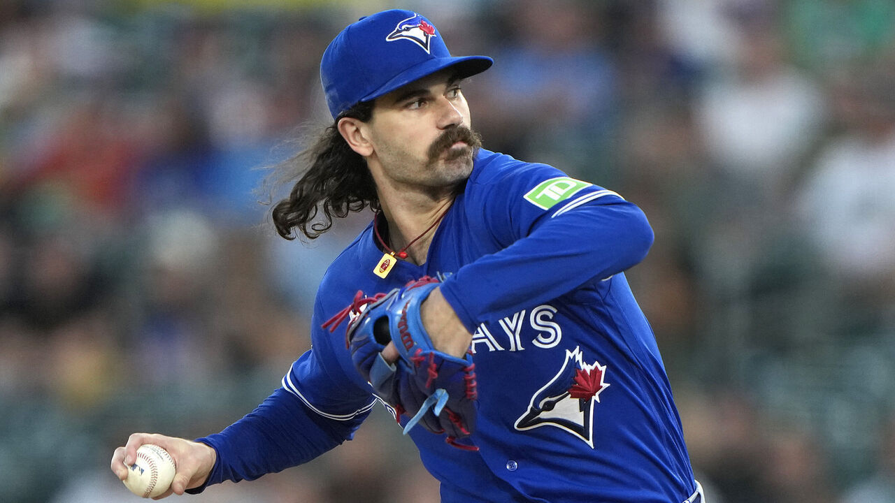 SACRAMENTO, CALIFORNIA - SEPTEMBER 07: Dylan Cease #84 of the Toronto Blue Jays pitches against the Athletics in the bottom of the first inning at Sutter Health Park on September 07, 2026 in Sacramento, California.