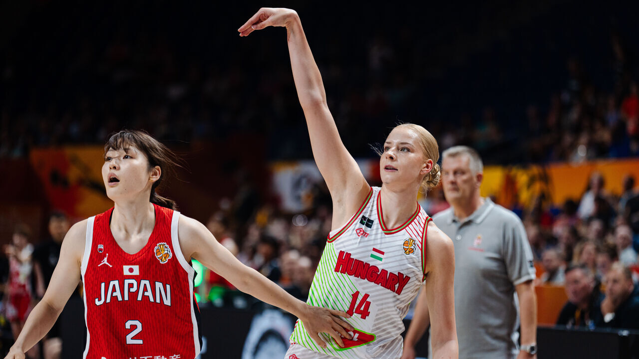 BERLIN, GERMANY - SEPTEMBER 08: Dorka Juhasz of Hungary follows through after a three-point during the FIBA Women's Basketball World Cup Germany 2026 qualification to quarter-finals match between Hungary and Japan at Berlin Arena on September 08, 2026 in Berlin, Germany.