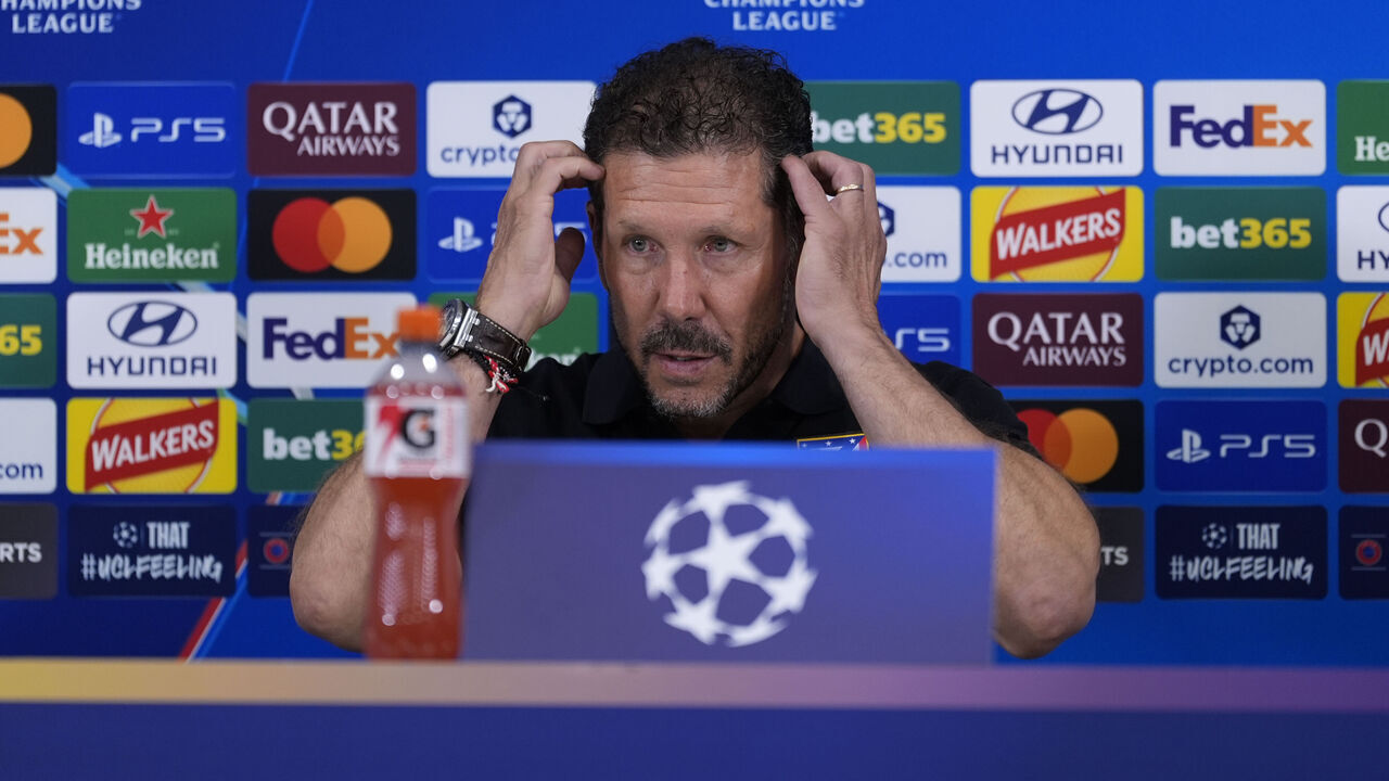 Atletico Madrid manager Diego Simeone during a press conference at the Anfield, Liverpool. Picture date: Tuesday September 8, 2026.