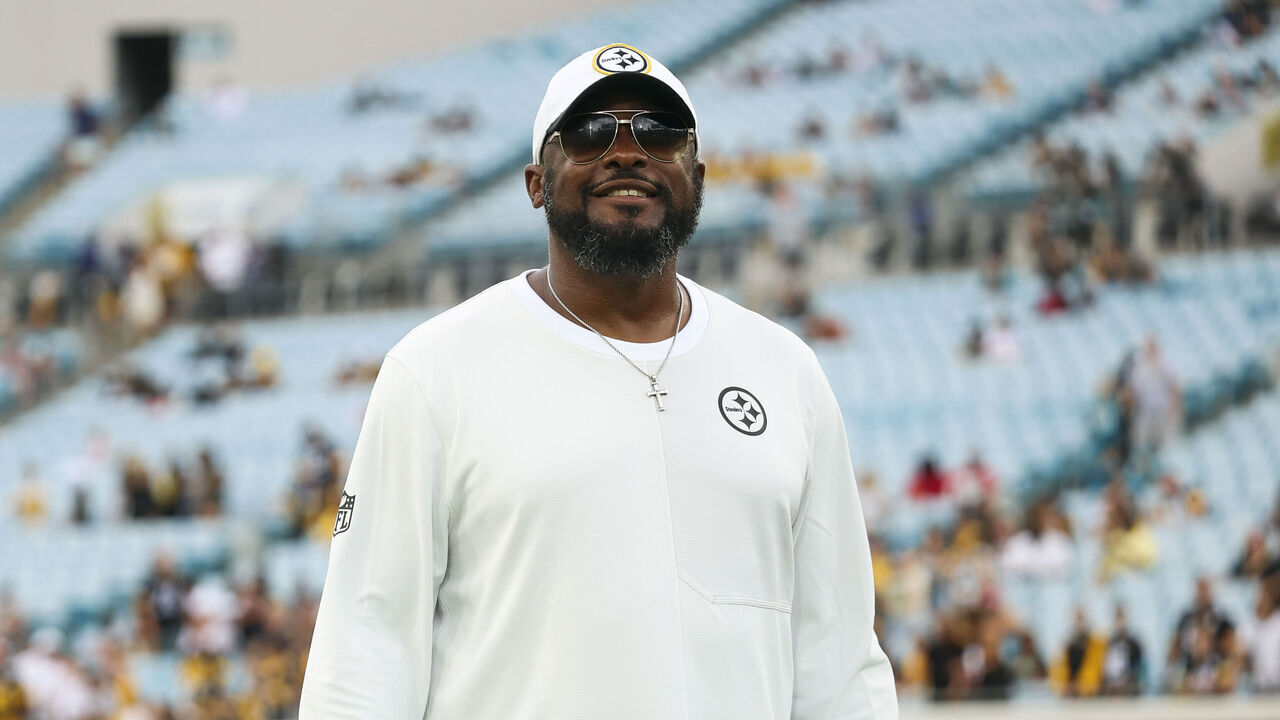 JACKSONVILLE, FLORIDA - AUGUST 9: Head coach Mike Tomlin of the Pittsburgh Steelers looks on prior to a NFL Preseason 2025 game against the Jacksonville Jaguars at Everbank Stadium on August 9, 2025 in Jacksonville, Florida.