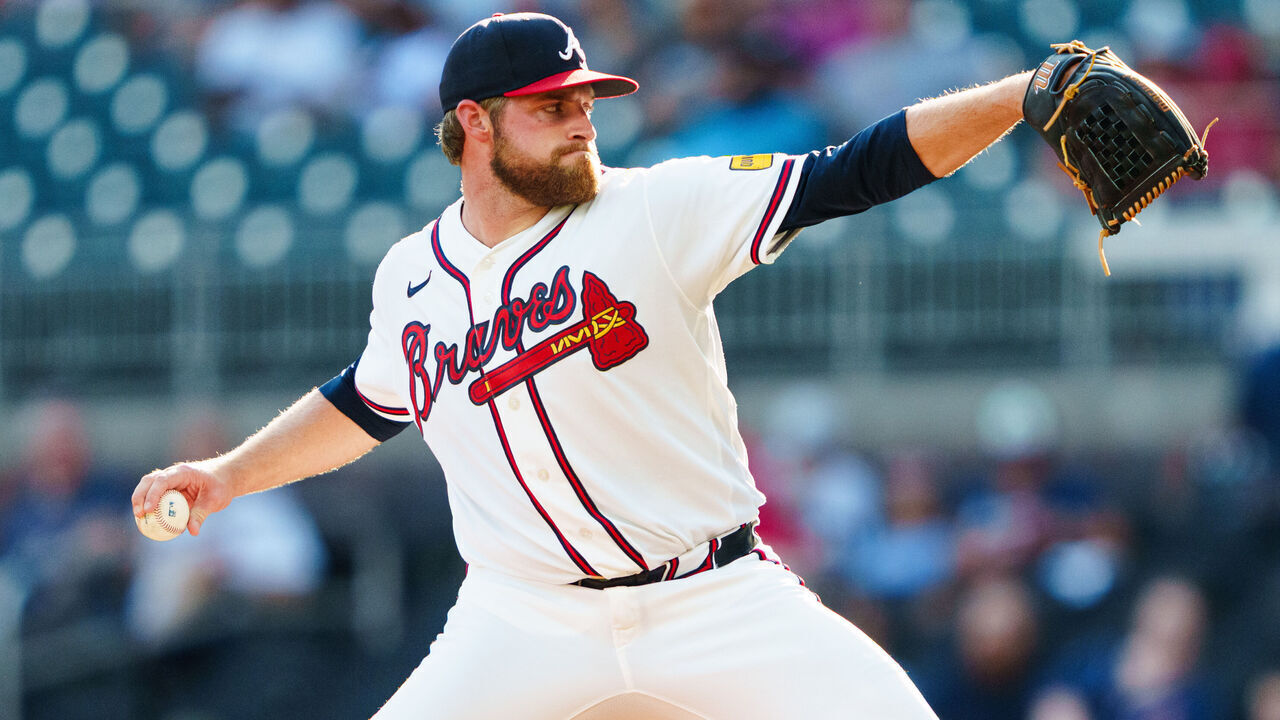 ATLANTA, GA - AUGUST 31: Bryce Elder #55 of the Atlanta Braves pitches in the first inning against the San Francisco Giants at Truist Park on August 31, 2026 in Atlanta, Georgia.
