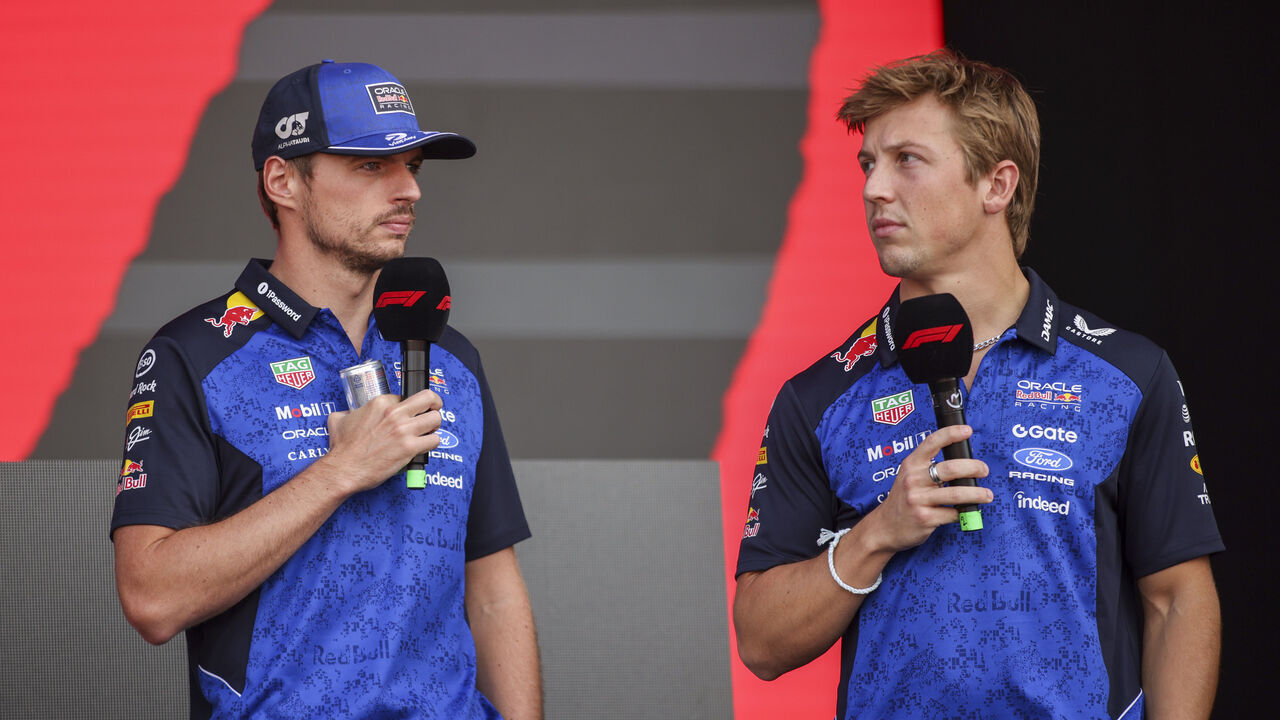Liam Lawson and Max Verstappen of Red Bull Racing attend the Formula 1 Pirelli Italian Grand Prix at Autodromo Nazionale di Monza in Monza, Italy, from September 3 to 5, 2026.