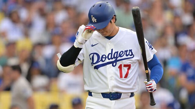 LOS ANGELES, CALIFORNIA - SEPTEMBER 7: Shohei Ohtani #17 of the Los Angeles Dodgers approaches the plate in the first inning against the Cincinnati Reds at Dodger Stadium on September 7, 2026 in Los Angeles, California.